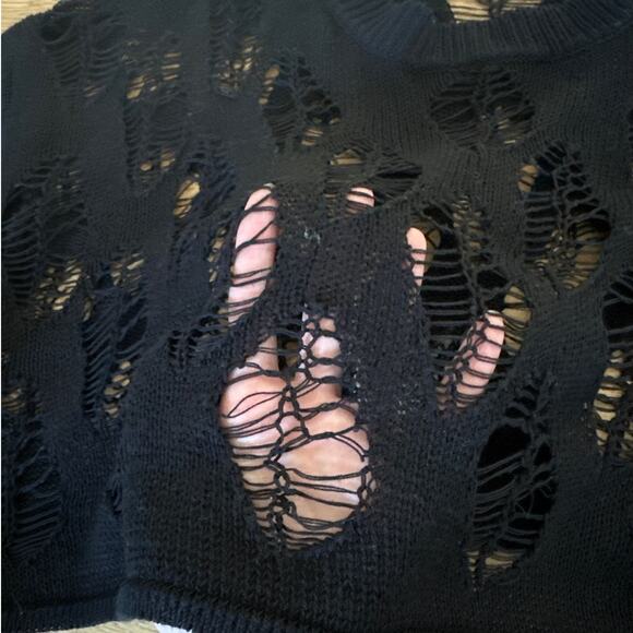 Edikted - Clover Slashed Crop Sweater in Black - Picture 3 of 4